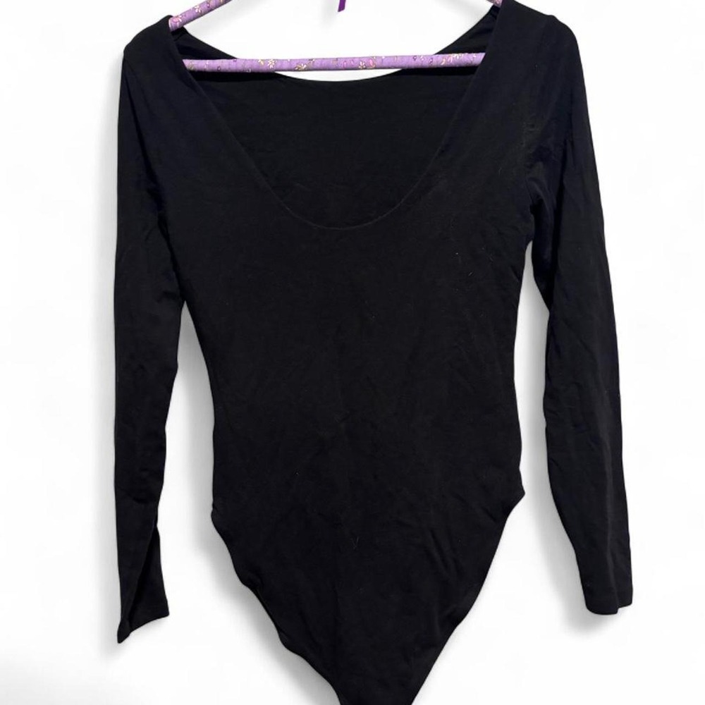 Old Navy Womens Black Long Sleeve Scoop Back Bodysuit Size M Stretch Snap Bottom